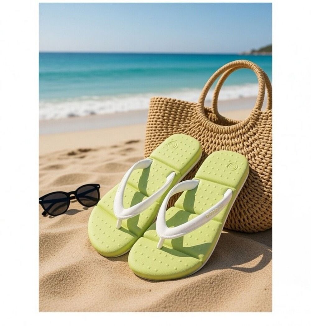 Crocs  Lime Green square toe Rubber Open Toe  Japanese style Sandal Size 7